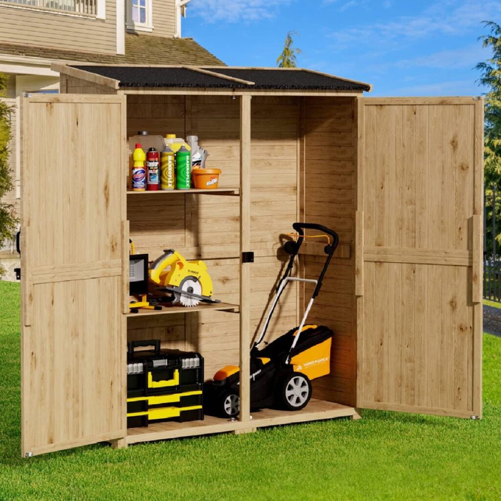 Gizoon Outdoor Storage Wood Shed with 2 Removable Shelves