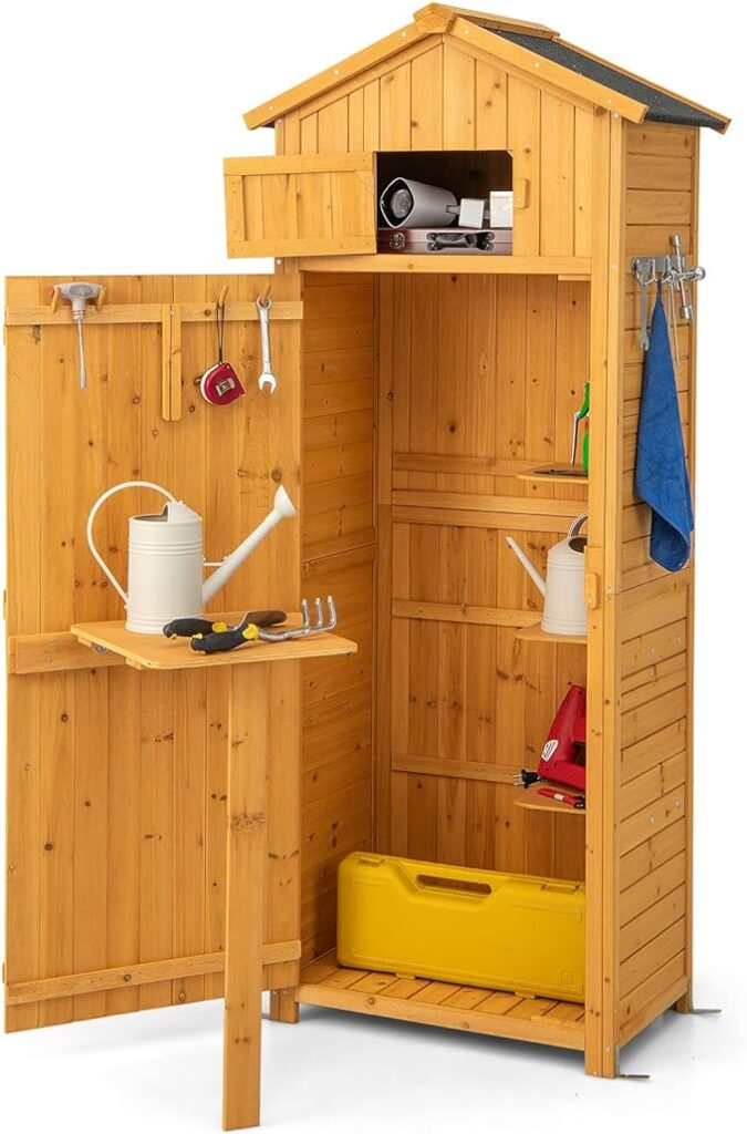 Goplus Wooden Garden Storage Shed with Lockable Doors